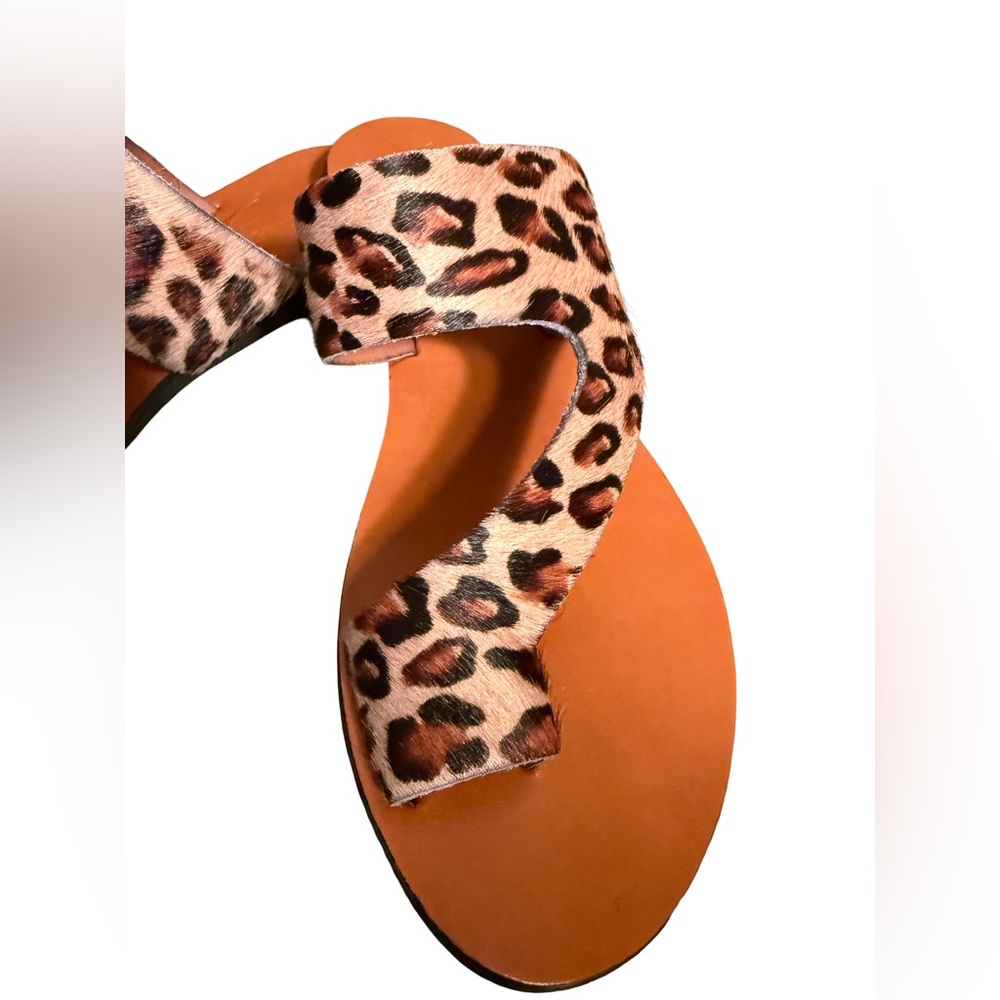 Kenneth Cole NWT Sz 7 Leather Leopard Print Slide Sandals in Brown and Tan SH300 - Picture 7 of 13